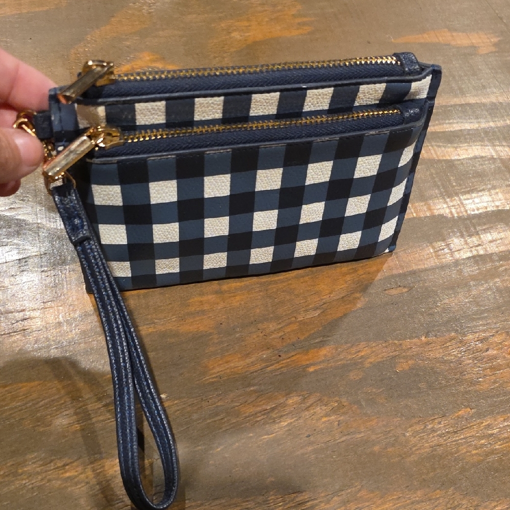 a new day Navy and White Check Gingham Wristlet Wallet